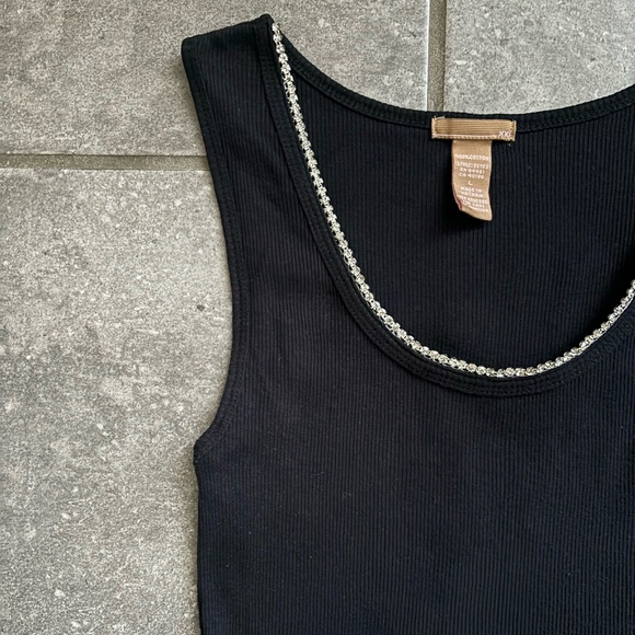 Rhinestone Trim Black XXI Forever 21 Vintage Tank Top - Picture 2 of 8